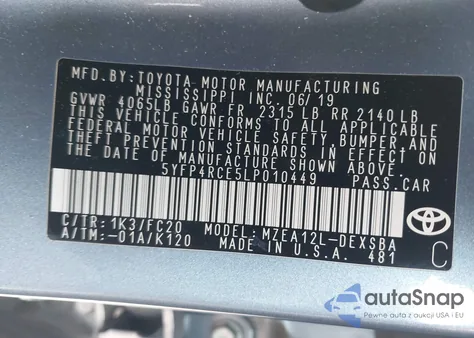 2020 Toyota Corolla Se из США, поврежденный, VIN 5YFP4RCE5LP010449